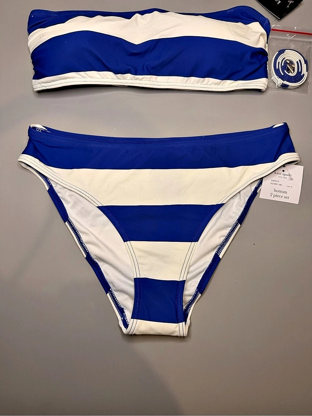 Kate Spade New York Striped Bikini in Blue & White Size Medium NWT